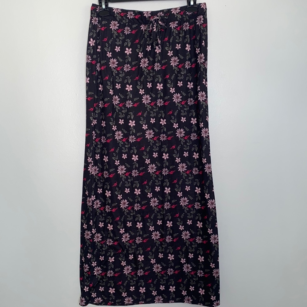 Bongo Pink and Black Floral Maxi Skirt